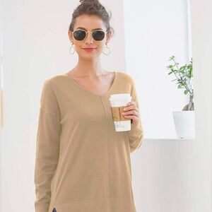 Women's Super Soft Apricot Tan V-neck Sweater